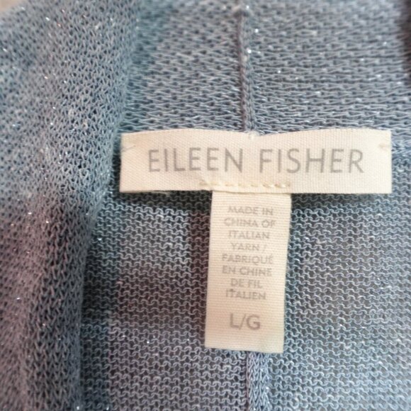 Eileen Fisher Womens Sweater Large Blue Open Front Loose Knit Organi Linen Blend - Picture 2 of 9